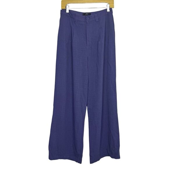 Lulus Linen Blend Wide-Leg Trouser Pants Size M Dark Blue Lagenlook Old Money - Picture 3 of 11